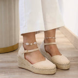 Sandalias de cuña estilo alpargata con punta cerrada | Correa al tobillo - FELIZ SHOPPING 