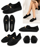 Bailarinas Mujer Elegantes con Adorno Dorado, Zapatos Planos Cómodos, Ligeros y Flexibles 6602b
