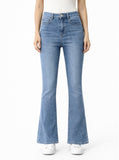 Jeans de tiro alto acampanados con elasticidad-Azul claro M651