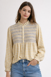 Blusa de cuadros con bordado y manga larga 97017-AM