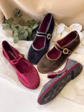 Zapatos Mary Jane de Terciopelo-Elegancia Vintage y Máxima Comodidad N5801