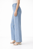 Jeans de Pierna Ancha con Bordado de Corazones y Tiro Alto en Azul Claro PAV363
