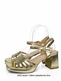 Sandalias doradas de plataforma y tacón ancho -Tacones de fiesta y ceremonia - FELIZ SHOPPING 