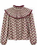 Blusa Floral de Mujer con Volantes y Cuello Fruncido | Manga Abullonada | Estilo Vintage 80341