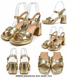 Sandalias doradas de plataforma y tacón ancho -Tacones de fiesta y ceremonia - FELIZ SHOPPING 