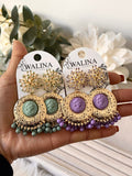 Pendientes flamencos vintage con medallón y flecos pen1199