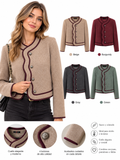 Chaqueta Corta de Mujer Estilo Chanel con Ribetes a Contraste | Elegante y Vintage | Talla Única M-L 13613