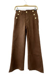 Pantalón de pierna ancha color café de talle alto con botones dorados 7306-7