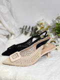 Zapatos de Tacón Bajo con Punta y Tejido-Elegantes y Cómodos AA56