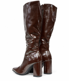 Botas Altas de Mujer con Tacón Ancho y Punta Fina -Efecto Brillante -Cremallera Lateral x8972