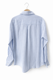 Camisa de manga larga a rayas azul claro y blanco 798-AZ
