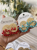 Pendientes flamencos de abanico con flecos y cuentas de colores PEN1299 - FELIZ SHOPPING 
