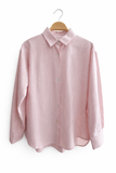 Camisa de rayas finas rosa y blanco de manga larga 798-RS