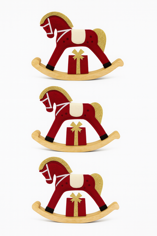 Decoración Navideña – Caballito Balancín Rojo con Regalo-3 unidades