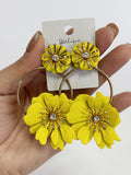 Pendientes Florales Estilo flamenco con Aro -Metal Pintado -Largo 8cm pen899 - FELIZ SHOPPING 