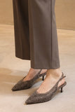 Zapato destalonado de punta fina con rejilla de brillo 9869 - FELIZ SHOPPING 