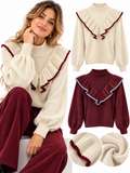 Jersey de Mujer con Cuello Alto y Volantes | Manga Abullonada | Otoño Invierno talla única 8320
