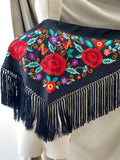 MANTON FLAMENCO BORADO FLORE ROJO -270053 NEGRO