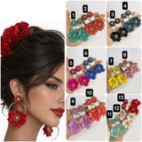 Pendientes Florales Estilo flamenco con Aro -Metal Pintado -Largo 8cm pen899 - FELIZ SHOPPING 
