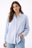 Camisa de manga larga a rayas azul claro y blanco 798-AZ