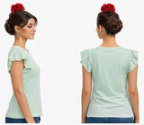 Camiseta lisa de manga corta con volante tx999