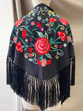 MANTON FLAMENCO BORDADO FLOR ROSA-270059 NEGRO