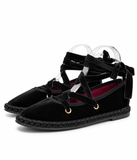 Zapatos Bailarinas Mujer de Terciopelo con Cordones Cruzados, Lazo al Tobillo, Suela Plana, Estilo Casual Elegante, 4 Colores YR913