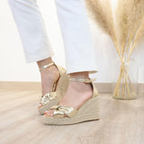 Sandalias de cuña con suela de esparto para verano | Plataforma con correa al tobillo - FELIZ SHOPPING 