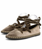 Zapatos Bailarinas Mujer de Terciopelo con Cordones Cruzados, Lazo al Tobillo, Suela Plana, Estilo Casual Elegante, 4 Colores YR913