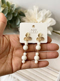Pendiente Aretes colgantes vintage con flor dorada y cuentas rojas pen699