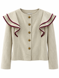 Chaqueta Corta de Mujer con Volantes y Botones Dorados | Estilo Elegante | 3 Colores 76854
