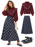 Jersey de Mujer con Cuello Alto y Volantes | Manga Abullonada | Otoño Invierno talla única 8320