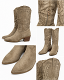 Botas Cowboy de Mujer con Bordado -Punta Fina y Tacón Ancho V-26