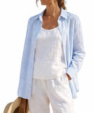 Camisa de manga larga a rayas azul claro y blanco 798-AZ
