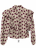 Blusa de Mujer Estampada con Volantes, Cuello Alto y Manga Larga 12780