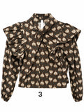 Blusa de Mujer Estampada con Volantes, Cuello Alto y Manga Larga 12780