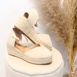 Sandalias de cuña estilo alpargata con punta cerrada | Mary Jane con correa - FELIZ SHOPPING 