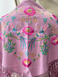 M01-2 Mantón bordado con flores y aves con flecos MANT3999