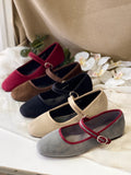 Bailarinas Mary Jane de terciopelo estilo retro -Cómodas combinables y disponibles en varios colores H9037