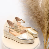 Sandalias de cuña estilo alpargata con punta cerrada | Mary Jane con correa - FELIZ SHOPPING 
