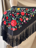 MANTON FLAMENCO BORDADO FLOR ROSA-270059 NEGRO