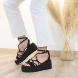 Sandalias de Plataforma con Cuña y Tiras para Mujer Estilo Romano - FELIZ SHOPPING 