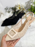 Zapatos de Tacón Bajo con Punta y Tejido-Elegantes y Cómodos AA56