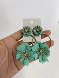 Pendientes Florales Estilo flamenco con Aro -Metal Pintado -Largo 8cm pen899 - FELIZ SHOPPING 