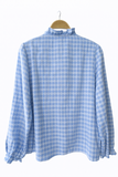 Blusa azul claro de cuello alto con fruncido y manga larga 97017-AZU