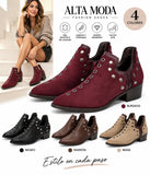 Botines de Mujer con Tachuelas y Cremallera Lateral – Tacón Bajo de 4 cm, Punta Fina, Estilo Casual y Elegante Y2092