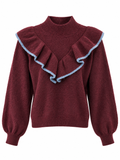 Jersey de Mujer con Cuello Alto y Volantes | Manga Abullonada | Otoño Invierno talla única 8320