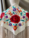 MANTON FLAMENCO BORADO FLORE ROJO -270053 BEIGE