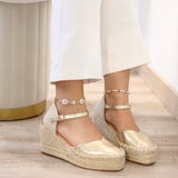 Sandalias de cuña estilo alpargata con punta cerrada | Correa al tobillo - FELIZ SHOPPING 