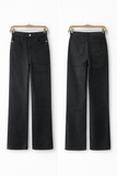 Jeans de Tiro Alto Recto con Elasticidad｜Negro / Beige 6009